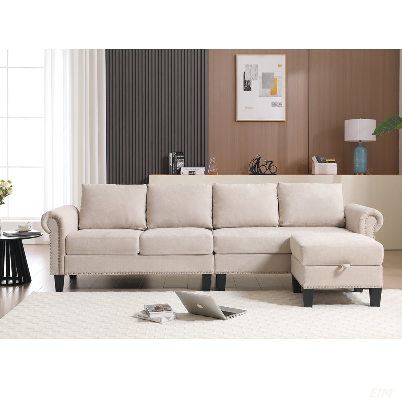 Canapé modulaire en L avec rangement Shmuel, Bois beige