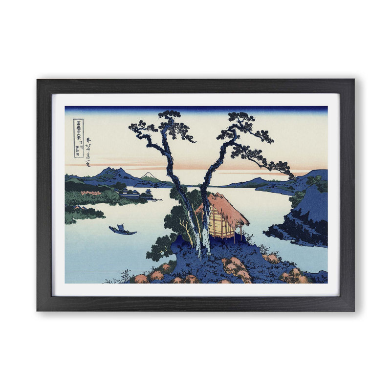 A View Of Mount Fuji Across Lake Suwa by Katsushika Hokusai - Single Picture Frame Painting, Black, 33cm H x 45cm W x 2cm D