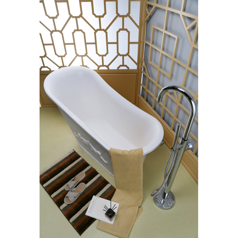 59.37'' x 25.5'' Freestanding Soaking Resin Bathtub, White Gloss