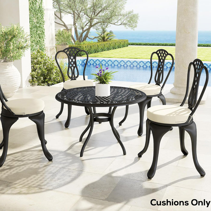 Coussins de chaise de salle à manger d'extérieur, ensemble de 4 coussins de siège ronds épais de 15 po x 15 po x 3 po avec attaches, meubles de jardin ronds résistants aux éclaboussures