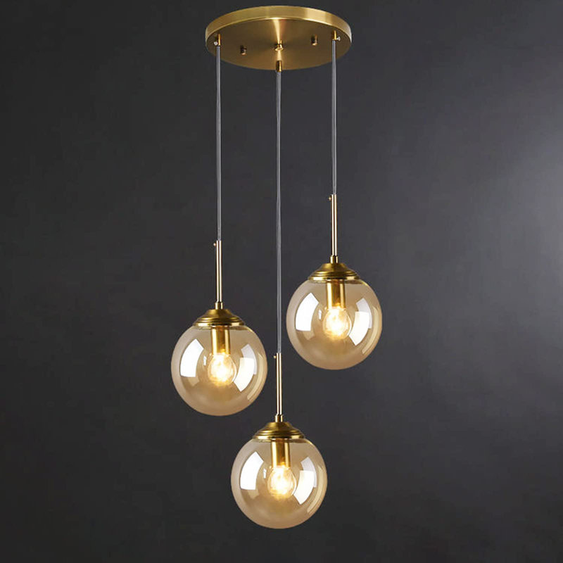 Abdulmannan 3 - Light Kitchen Island Pendant, Brass, Amber