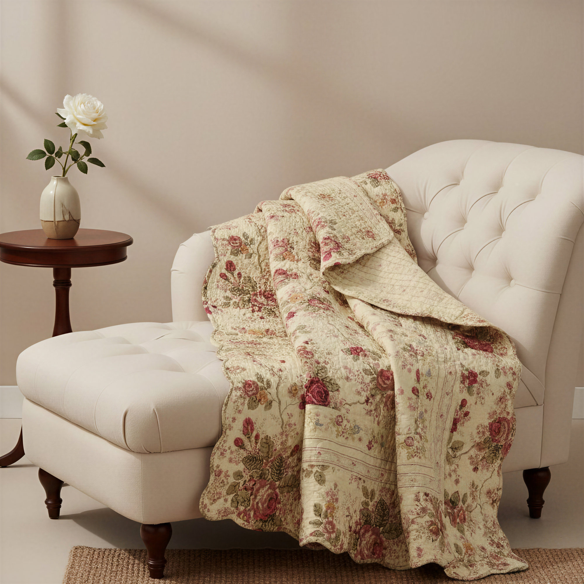 Antique Cotton Throw, Ecru