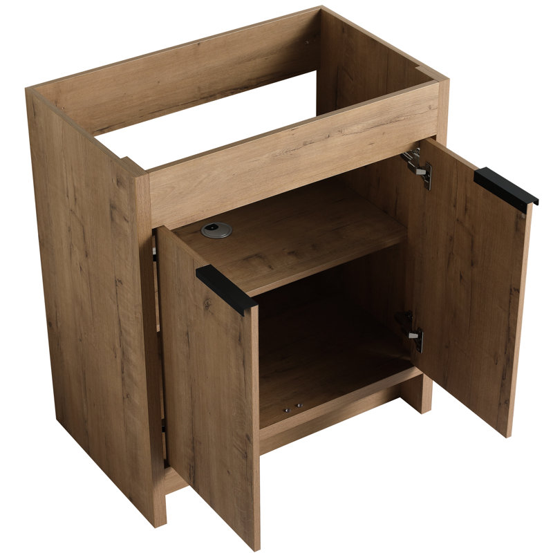 Armoire de salle de bain autoportante - 2 portes à fermeture en douceur contreplaqué chêne imitation chêne Bvb02430imo 30 "
