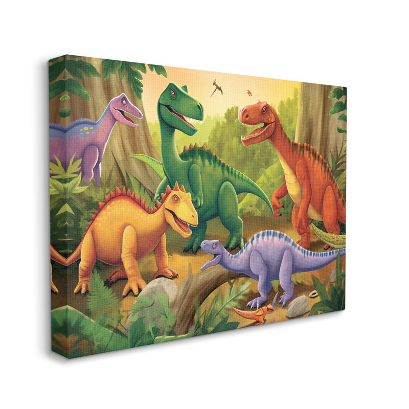 «Dinosaurs In Jungle Scene» sur toile par Wumples, H 30 po x l 40 po x P 1,5 po