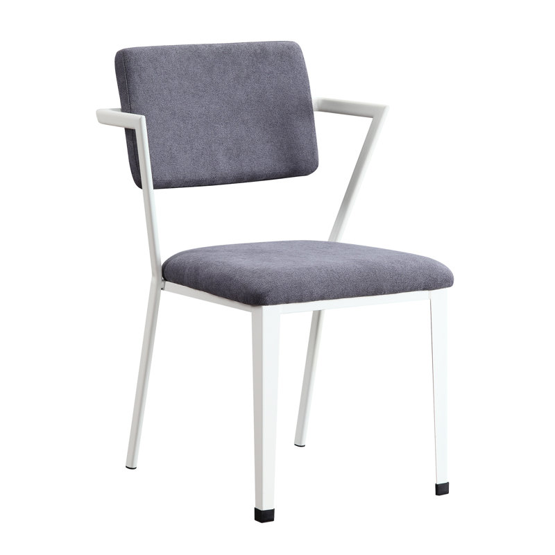 Chaise de bureau à finition blanche avec tissu gris foncé, dossier haut, siège fixe, coussin rembourré, structure en métal, superbe siège, structure de siège, revêtement en tissu, bordure industrielle,