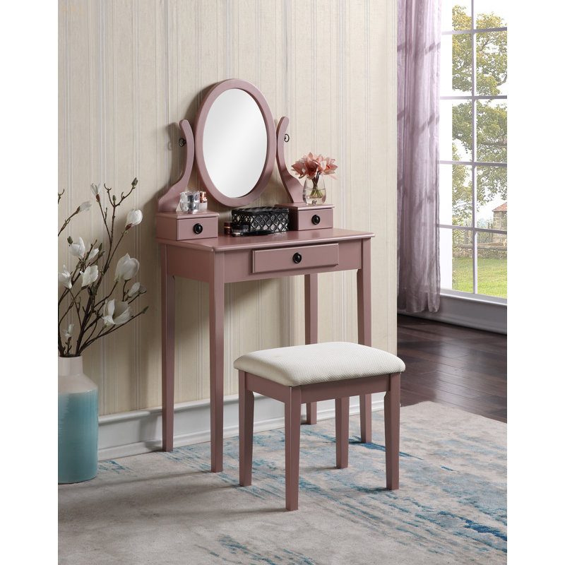 Ensemble coiffeuse et tabouret de maquillage Moniys, Or rose