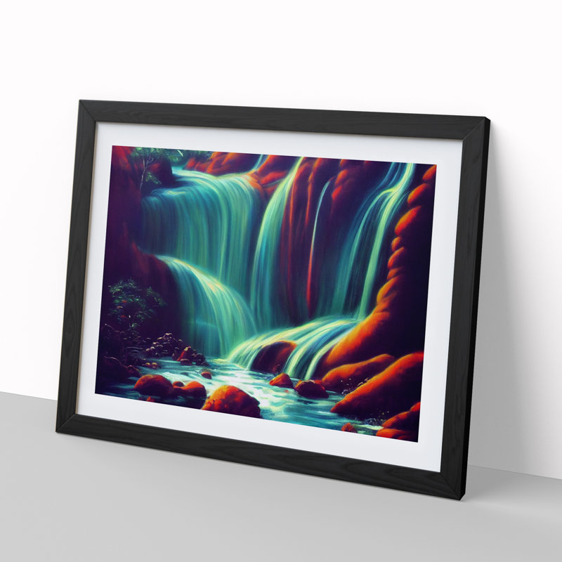 Desirable Waterfall - Single Picture Frame Print, Black, 46cm H x 64cm W x 2cm D
