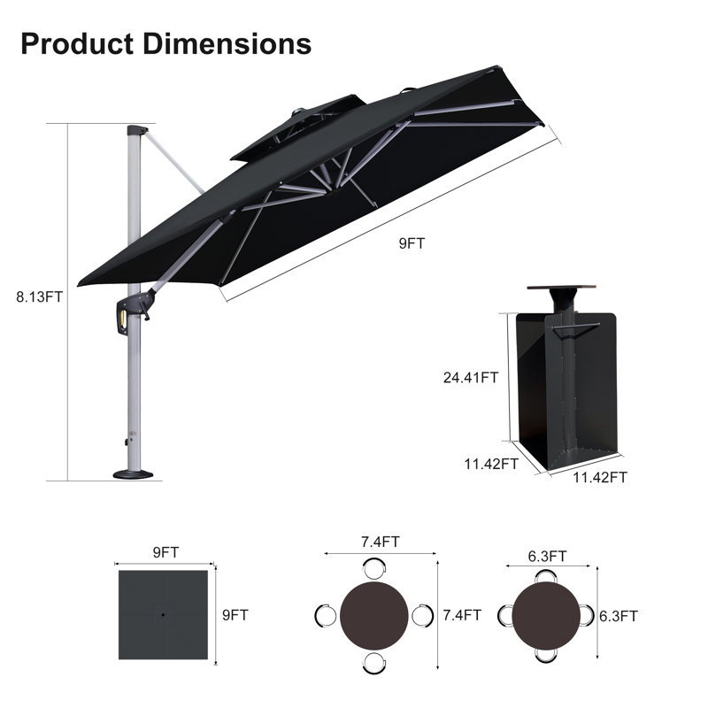 Parasol carré WINON de 108 po avec contrepoids inclus, bleu marine, Bleu marine