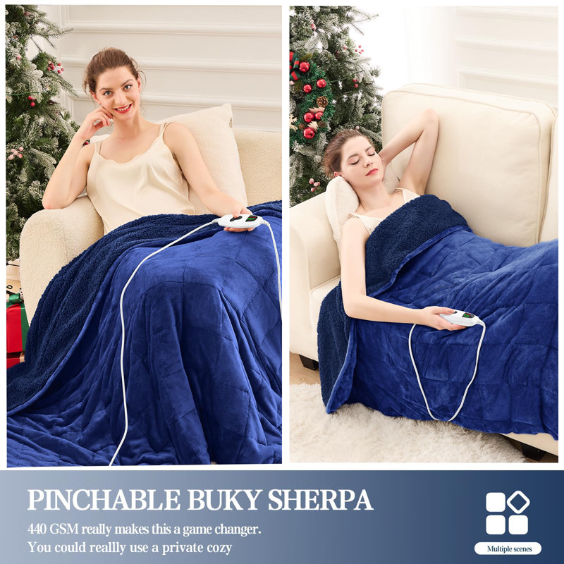 Couverture chauffante Sherpa, Jeté, Bleu marine