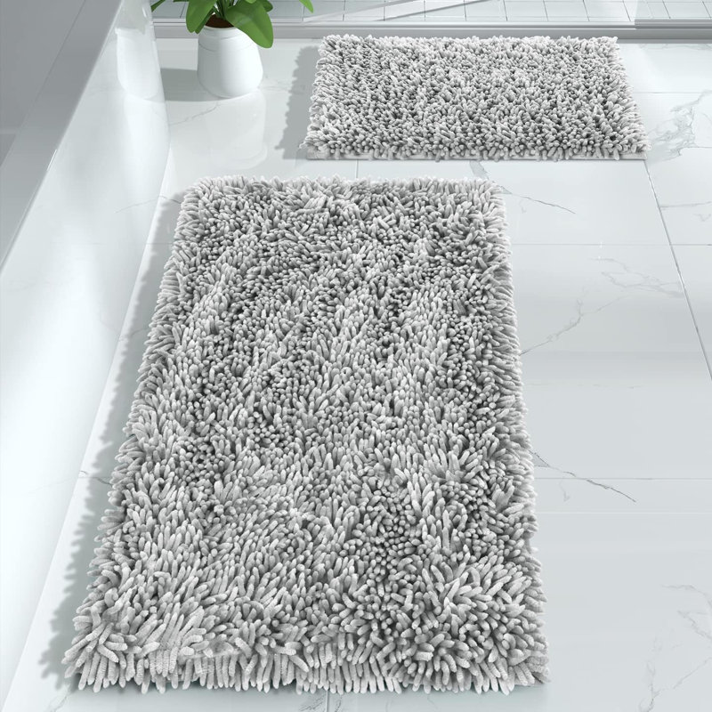 Bathroom Rugs Sets 2 Piece (31.5 x 19.8 + 24 x 17 Inches), Light Gray