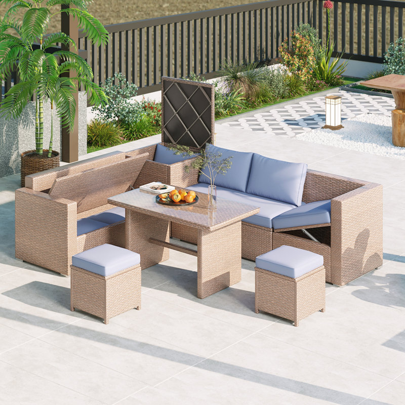 6-Piece Patio Wicker Sectional Set with Adjustable Seat,Storage Box