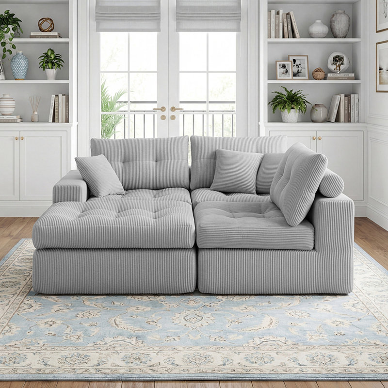 Canapé modulaire en L avec éponge haute densité, canapé convertible sans assemblage requis, Gris clair