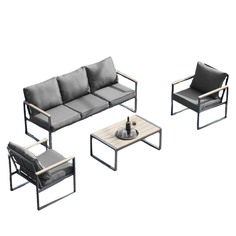 4 patios d'extérieur - structure en aluminium, coussins gris, pour le jardin et la cour aluminium, jardin, bord de piscine