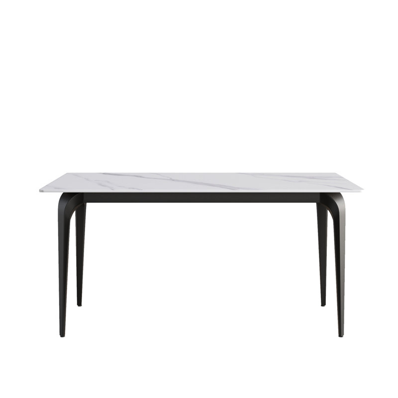  Table de salle à manger moderne en pierre artificielle à pieds droits en métal pouvant accueillir 6 à 8 personnes (seulement les tables, pas de chaises)