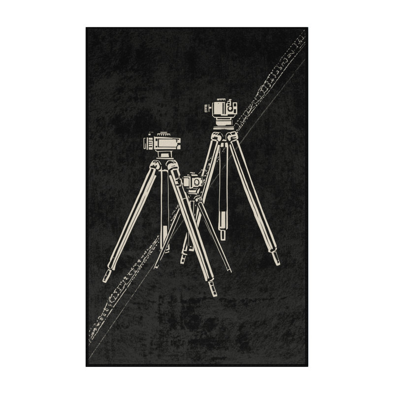 Machine Washable Oweda Camera Tripod Modern & Contemporary Geometric Rug in Gray – Black Binding, 2x5