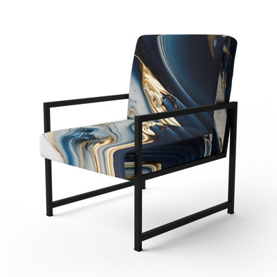 Abstract Geode Waves Blue V - Upholstered Contemporary Arm Chair, Modern Abstract Accent Chair