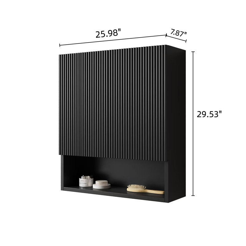 Armoire de salle de bain murale rayée avec portes, tablette et compartiment de rangement ouvert au-dessus de l'armoire de toilette pour la salle de bain, la cuisine et la salle de lavage