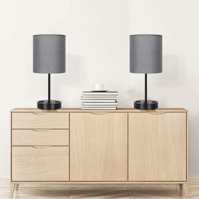 Lampe de table de chevet à chargement USB avec abat-jour gris