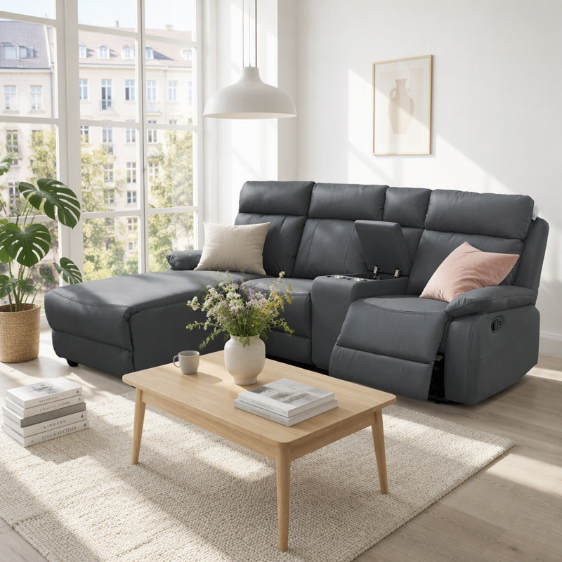 4 Seater Leather Sofa, Grey