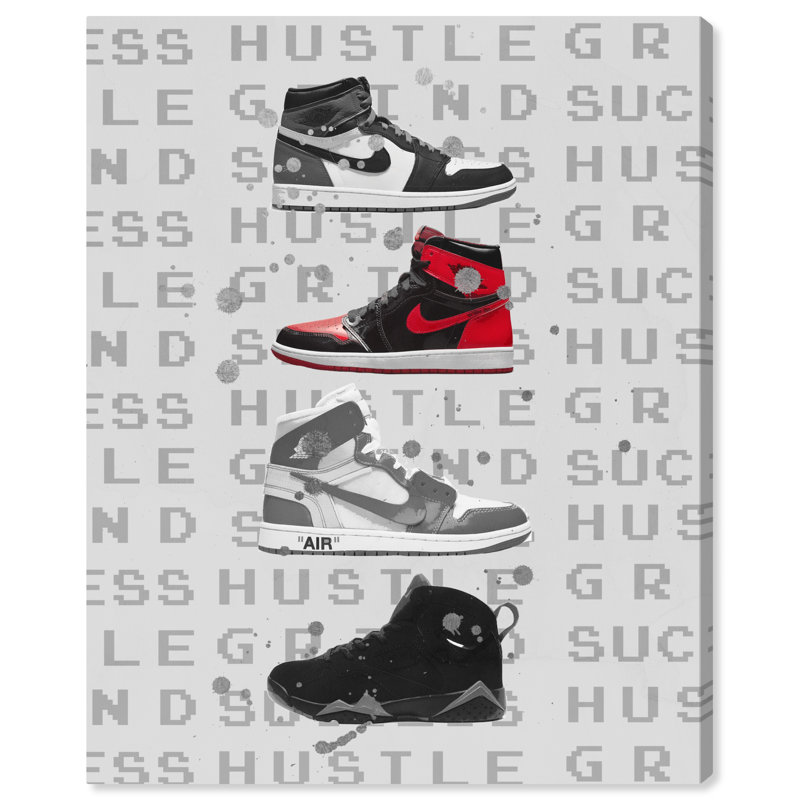 Notoriart Hype Sneakers Gray and Red Canvas Wall Art 24" x 30"