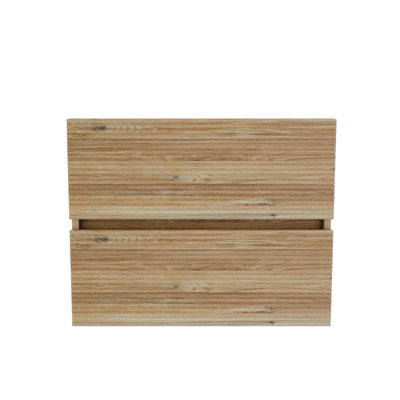 Meuble-lavabo à double tiroir, aspect chêne brut, matériaux E1, finition laquée E0, poignée cachée, apparence flottante à mouvement fluide, panneaux en bois, laque à l'eau, et quincaillerie pour personnes âgées