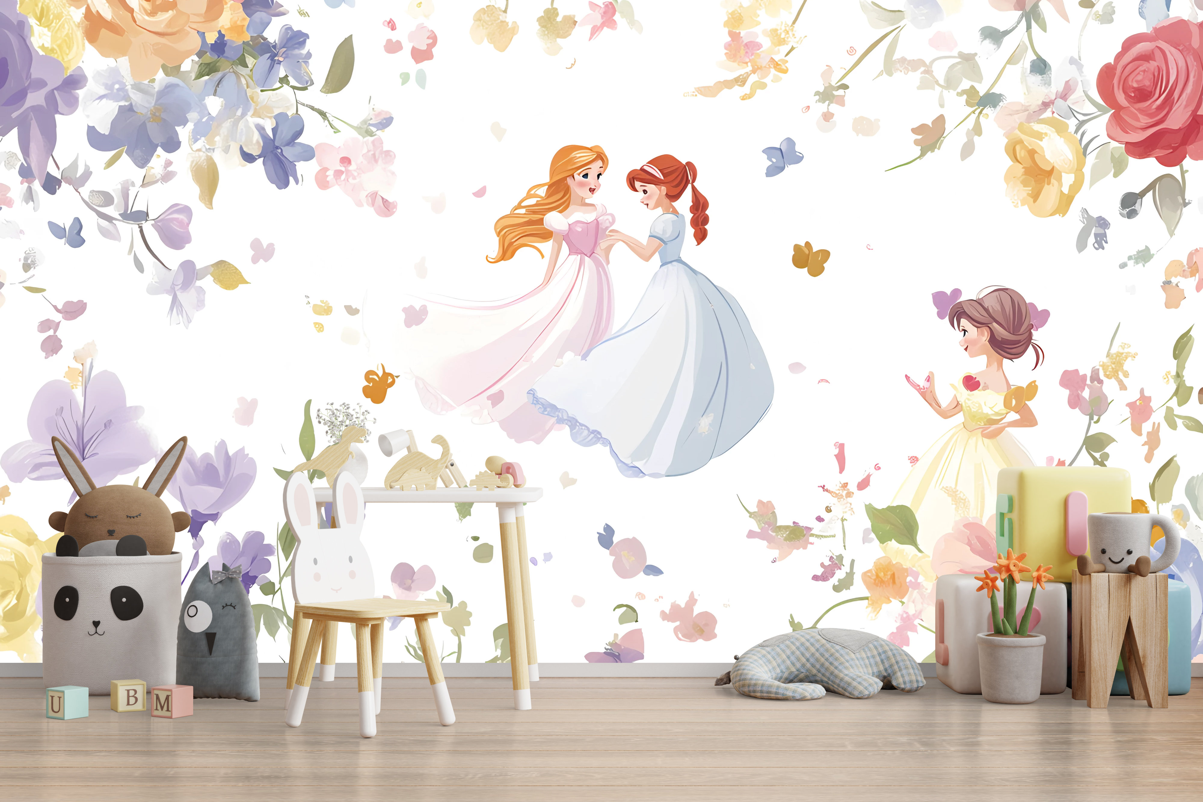 Stickalz Princess Flower Garden Wallpaper – Fairytale Girls In Dresses