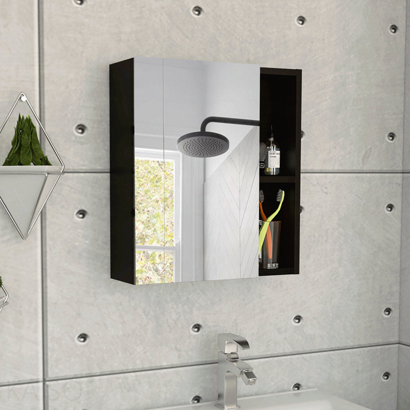 Pharmacie avec miroir, cinq tablettes internes, une porte - noir, Noir