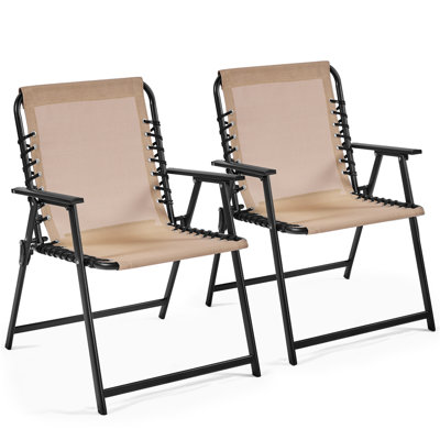 Set of 2 Outdoor Texteline Folding Dining Chairs with Backrest and Armrests by Yaheetech