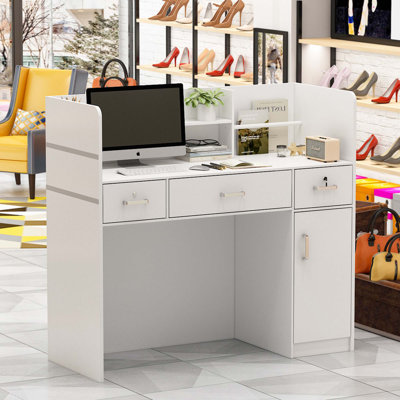 Rectangle Solid + Manufactured Wood Reception Desk with Filing Cabinet