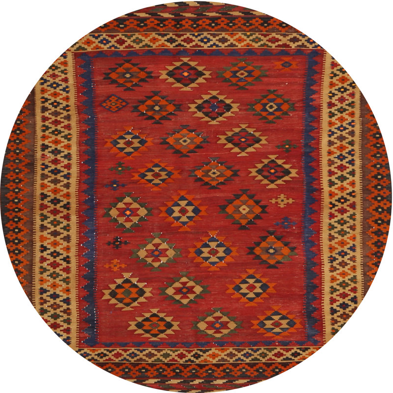 Tapis de zone rouge/brun/crème contemporaine, Rond 5 pi