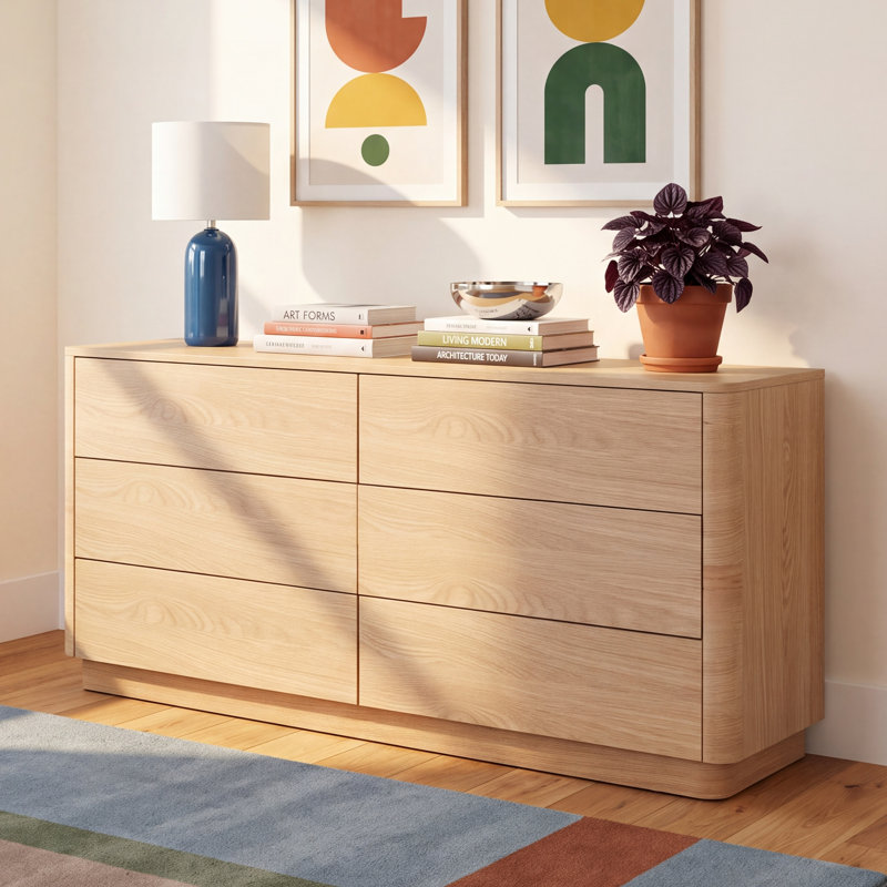 Mille Wood 6- Drawer Dresser, Oak