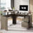 Daymen 55Inch Lift Top L Shaped Desk with Power Outlet, Fluted Computer Desk with File Drawer and shelf , Home Office Desk with Monitor Stand and Cable Management-1926812625