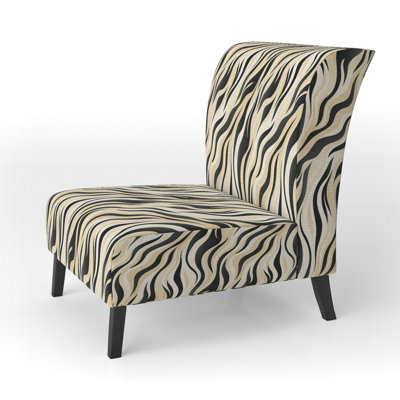 Retro Futurism In Beige And Black Waves - Upholstered Contemporary Slipper Chair, Modern Abstract Accent Chair