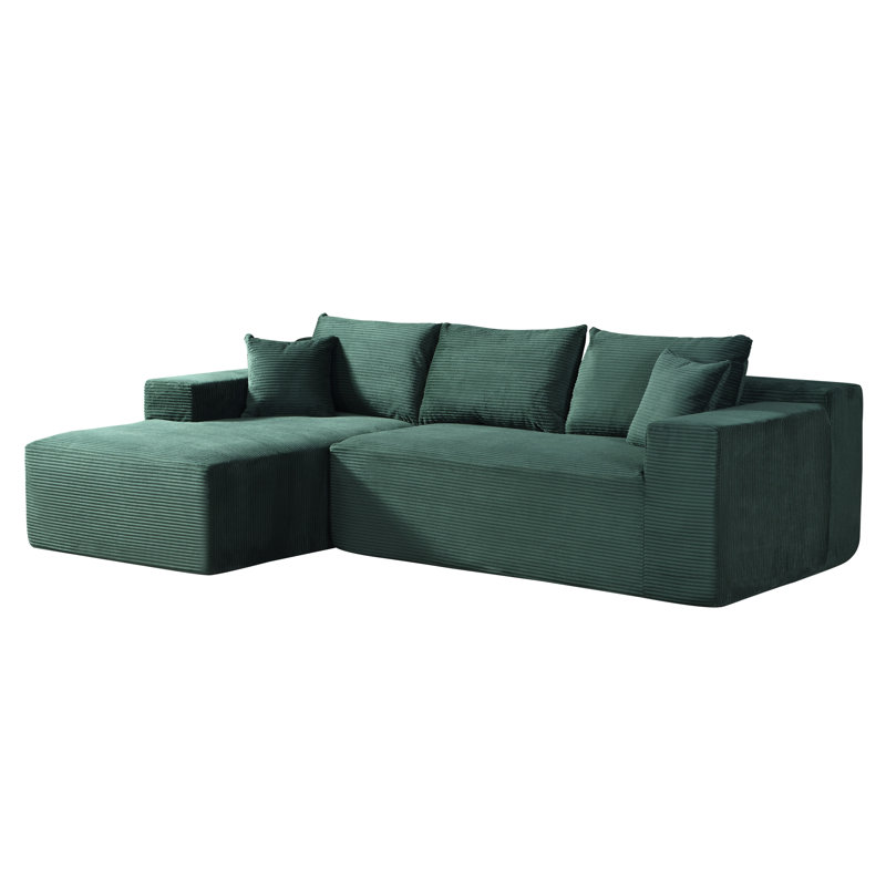 Boneless high density foam sectional sofa, Left Hand Facing, Dark Green Corduroy