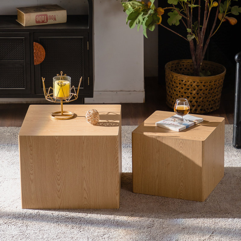 Ensemble de table basse en MDF imitant le grain du bois, table d'appoint cubique, ensemble pour petit salon et chambre à coucher - entièrement assemblé