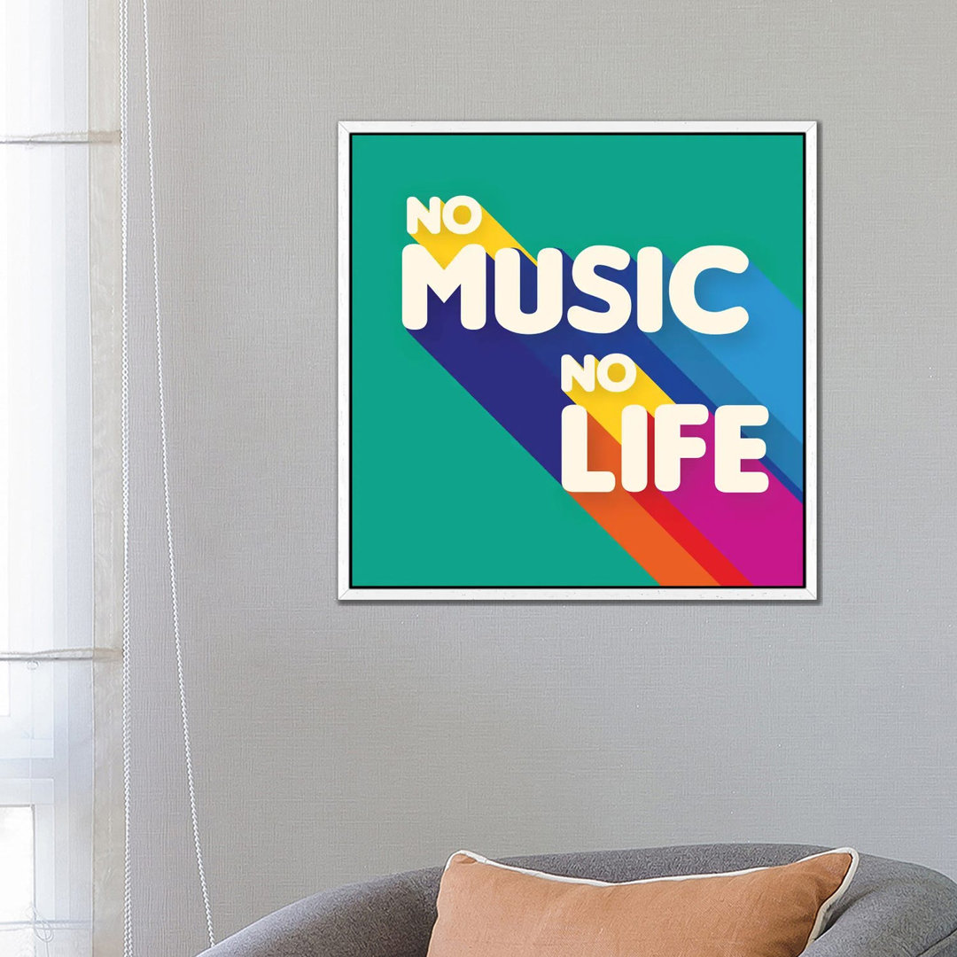 No Music No Life Rainbow Typography von Show Me Mars - Gallery-Wrapped Canvas Giclée on Canvas