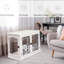 Petit meuble pour chiot, deux côtés d'ouverture verrouillables, joli décor pour chien d'intérieur, table de bout en caisse blanche 2 côtés verrouillable, chenil pour chien,