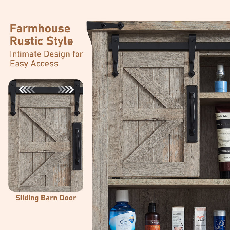 Armoire murale coulissante 23,5 "Farmhouse, Brun rustique clair