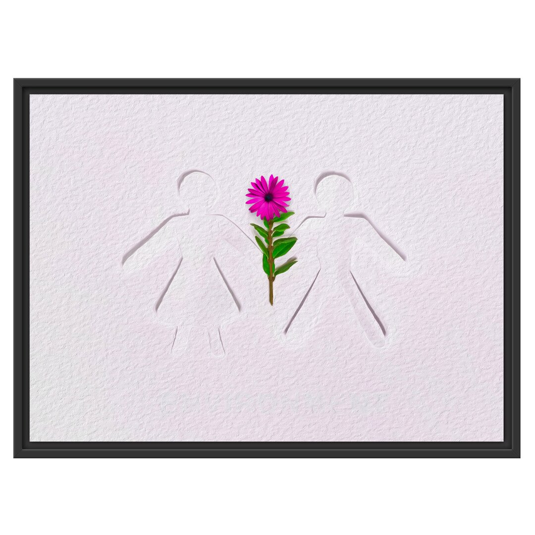 Gerahmtes Wandbild Strichmännchen mit Blume