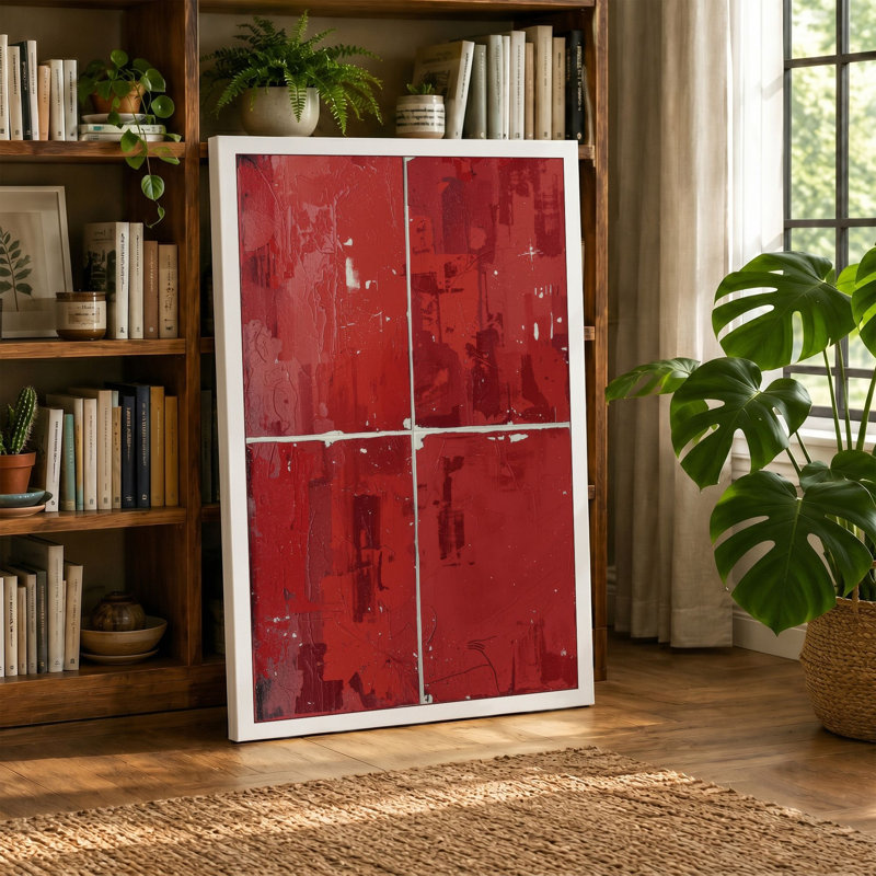 Four Red Fragments Industrial - Wrapped Canvas, 36x24 - 91.4 x 61.0 cm, Taupe Border