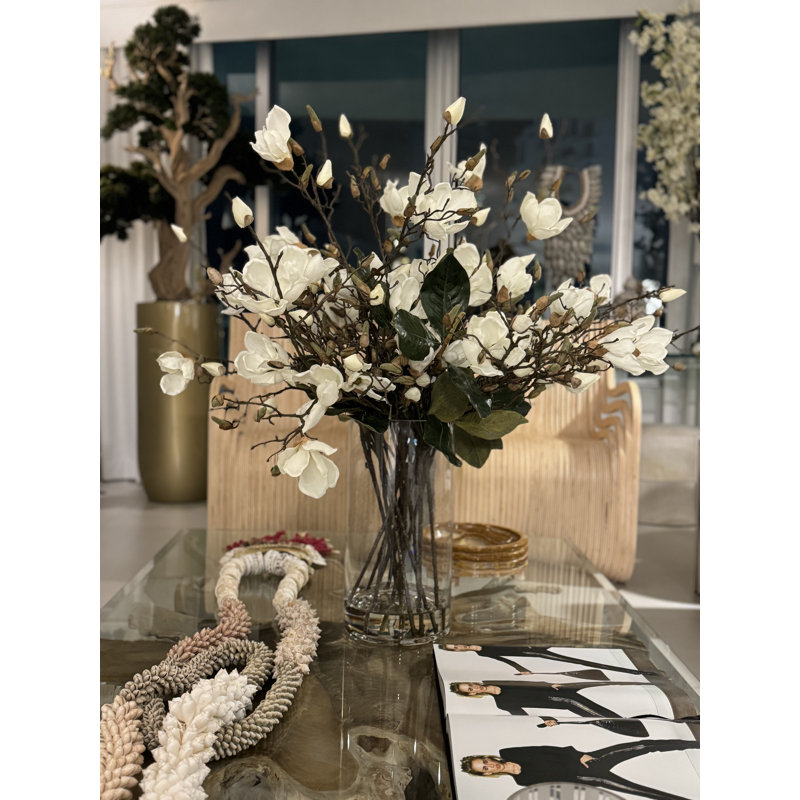 White Magnolias In 16" Glass Cylinder