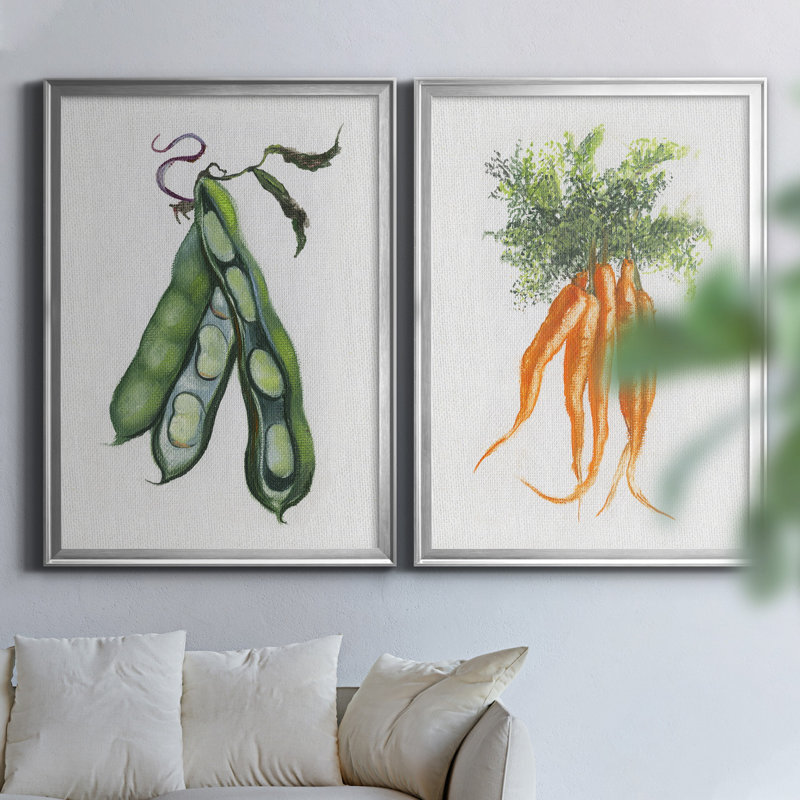 «Garden Fresh Peas», ensemble de 2 reproductions d'art, H 18,5 po x l 49 po x P 1,5 po, Toile encadrée argentée, Pas de tapis