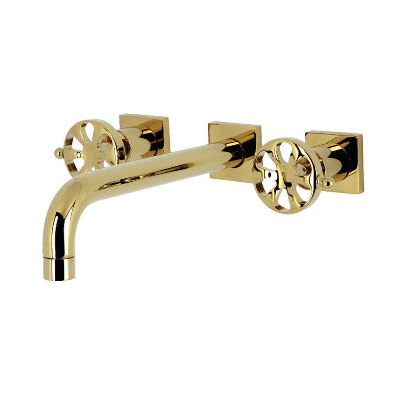 Kingston Brass Belknap Two-Handle 3-Hole Wall Mount Roman Tub Faucet, Polished Brass