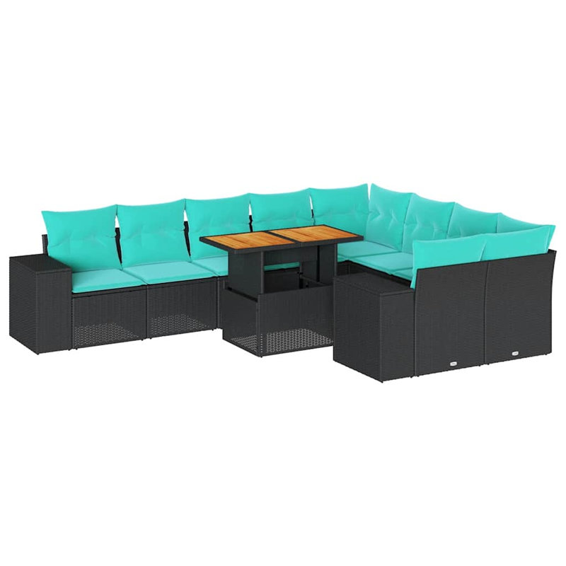  Ensemble de canapé de patio 10 pièces avec coussins en rotin de polyester noir