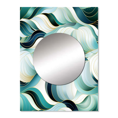 Syr Coastal Emerald And White Geometric Charm - Geometric  Unique Wall Mirror, Geometric Mirror, Printed Metal Art