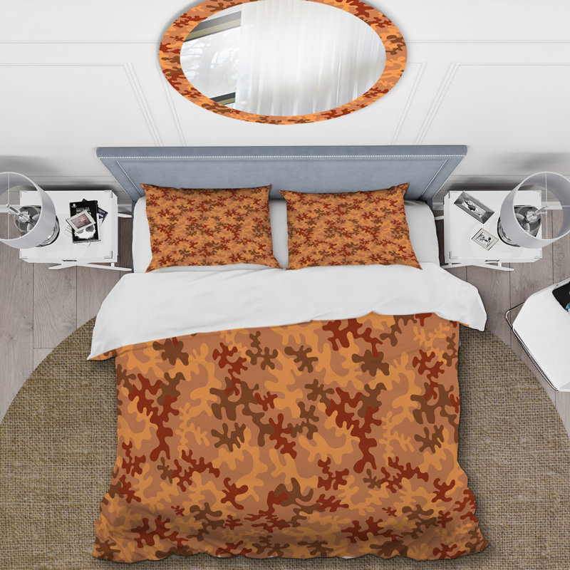 Trendy Orange Camouflage Polyester Camouflage Duvet Cover