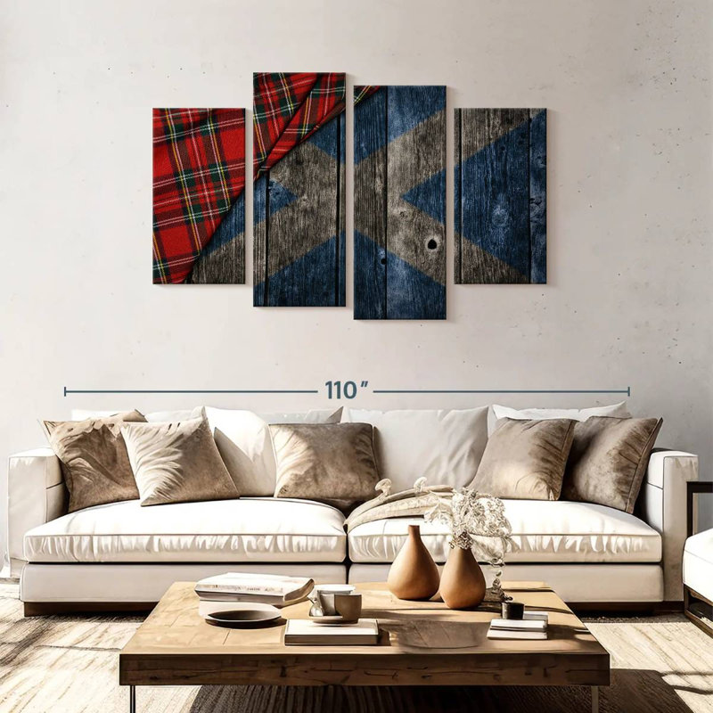Kilt de Borges et drapeau écossais, H 48 po x l 75 po