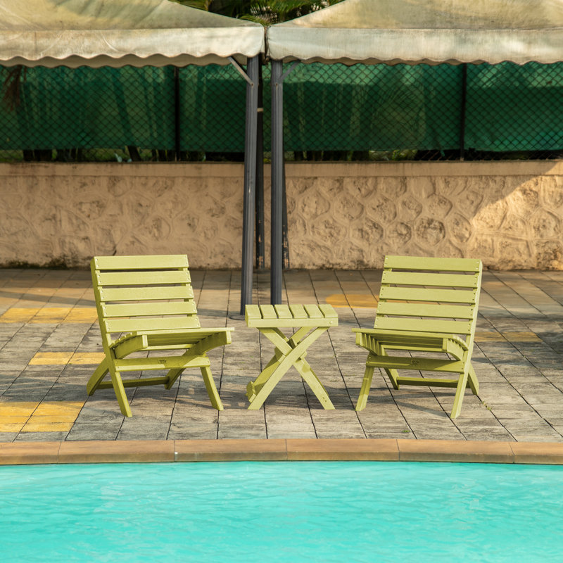 Grandcourt Fully Assembled All-Weather Outdoor Folding Patio Chair and Table 3 Piece Set, Yellow