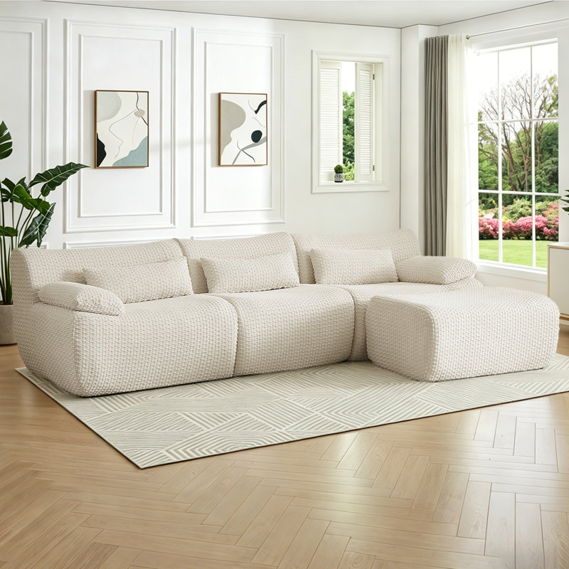 110.20"W L-Shaped Modular Corner Sectional 4-Piece Plush Corduroy Sofa, Cloud Couch with 1 Ottoman,No Assembly Required