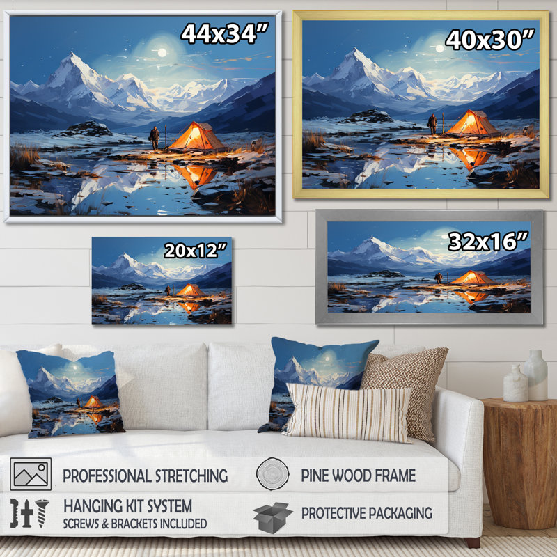 Mountain Mountain Solitude 3 - Art mural de voyage en camping, Cadre de coin blanc fermé, H 16 po x l 32 po x P 1 po